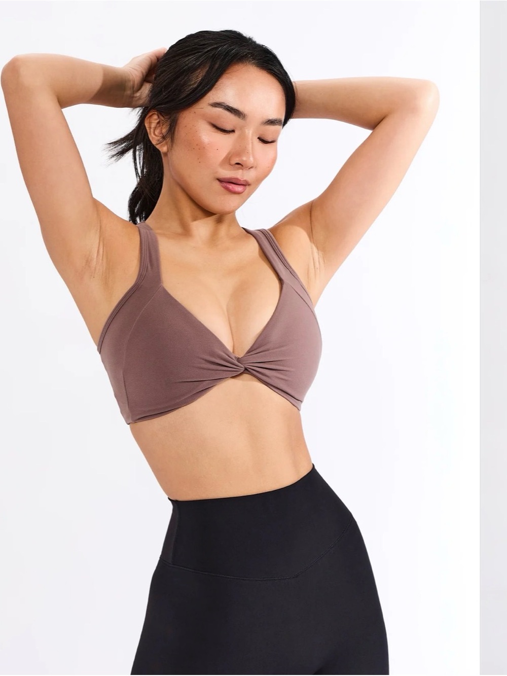 BuffBunny Twist-Front Wireless Bra in Mocha Berry Size Large